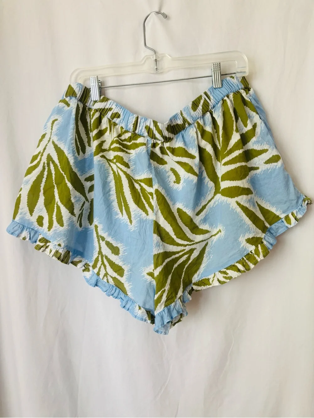 Tanya Taylor Cotton Swim Shorts Ruffle Hem Blue Green Womens 2X